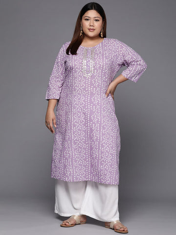 Varanga Women Plus Size Lavender & White Bandhani Printed Gotta Patti Kurta